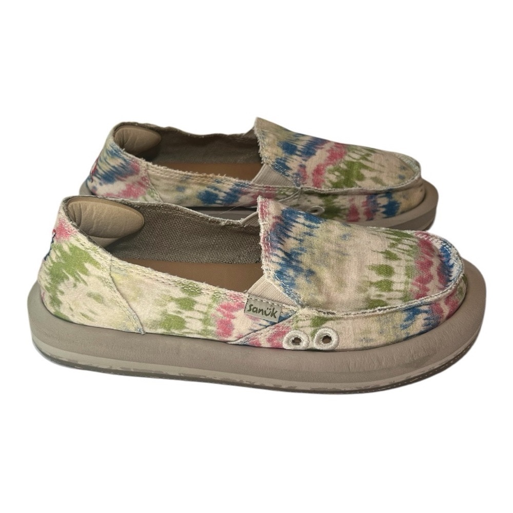 SANUK x Grateful Dead Tie Dye Hemp Slip On Foam Comfort Blue Green Pink Size 6 - Picture 2 of 5